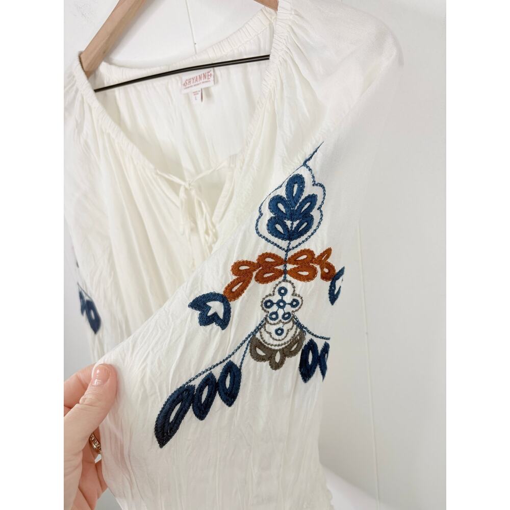 Shyanne Challis Embroidered Top Size Large White Long Sleeve Blouse - Picture 6 of 11